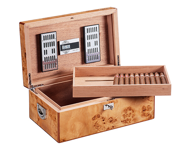 楊木(mù)樹瘤鋼琴烤漆雪茄盒（150支）
