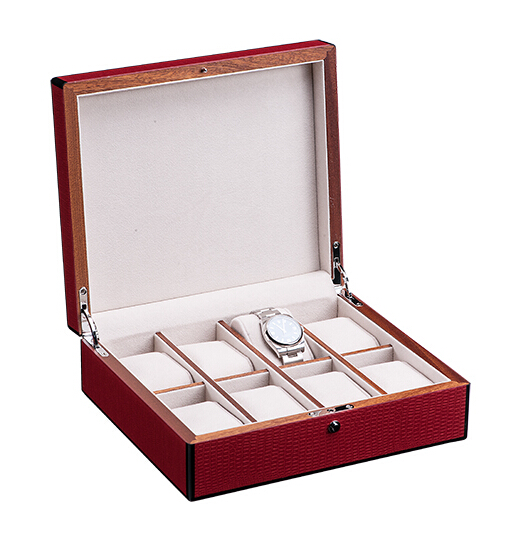 8隻裝枚紅(hóng)色蜥蜴紋黑(hēi)邊手表盒