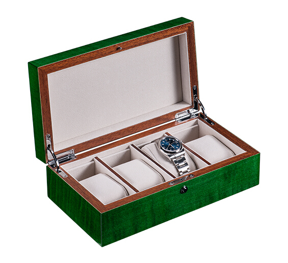 4隻裝綠色虎斑鋼琴烤漆手表盒