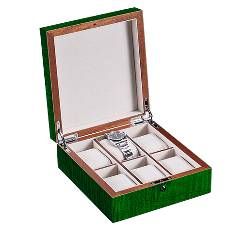 6隻裝綠色虎斑鋼琴烤漆手表盒